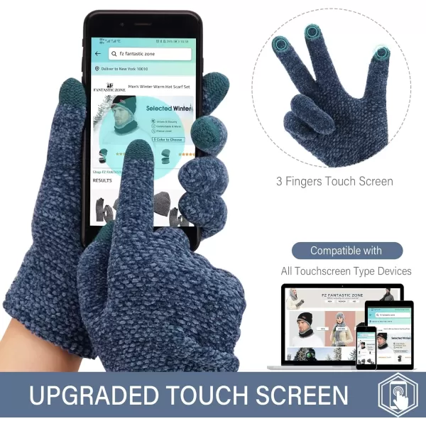 FZ FANTASTIC ZONE Womens Winter Touchscreen Gloves for Cold Weather Chenille Warm Knit GlovesBlue