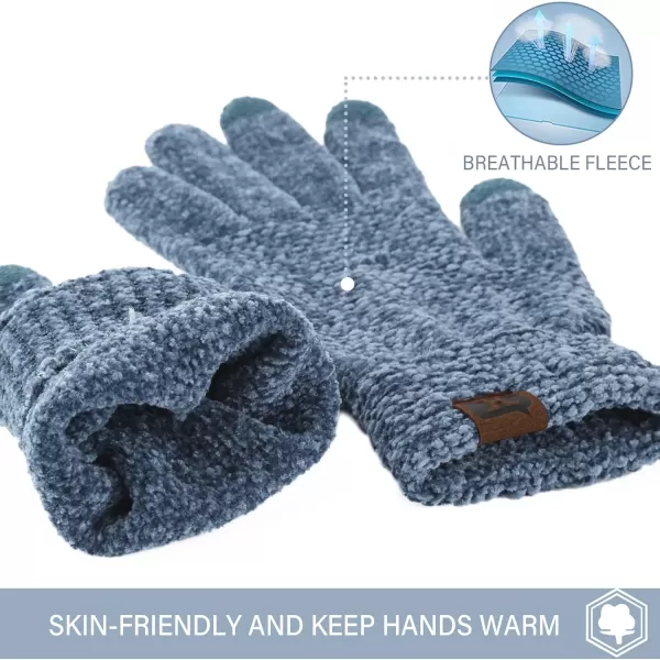 FZ FANTASTIC ZONE Womens Winter Touchscreen Gloves for Cold Weather Chenille Warm Knit GlovesBlue