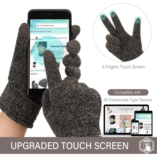 FZ FANTASTIC ZONE Womens Winter Touchscreen Gloves for Cold Weather Chenille Warm Knit GlovesDark Coffee