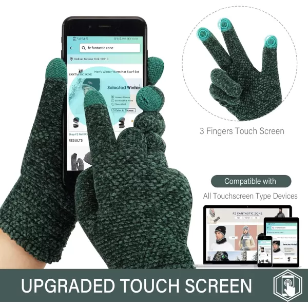 FZ FANTASTIC ZONE Womens Winter Touchscreen Gloves for Cold Weather Chenille Warm Knit GlovesDark Green