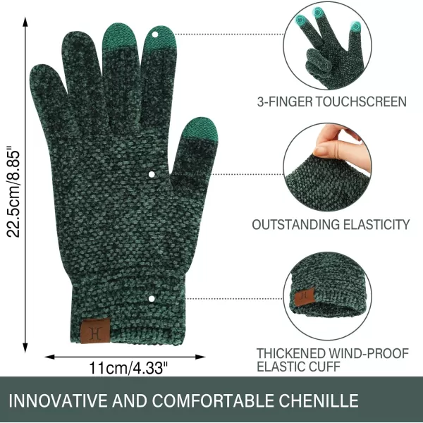 FZ FANTASTIC ZONE Womens Winter Touchscreen Gloves for Cold Weather Chenille Warm Knit GlovesDark Green