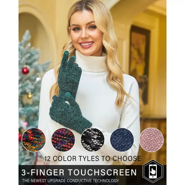 FZ FANTASTIC ZONE Womens Winter Touchscreen Gloves for Cold Weather Chenille Warm Knit GlovesDark Green