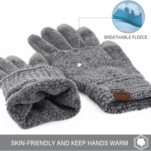 FZ FANTASTIC ZONE Womens Winter Touchscreen Gloves for Cold Weather Chenille Warm Knit GlovesDark Grey