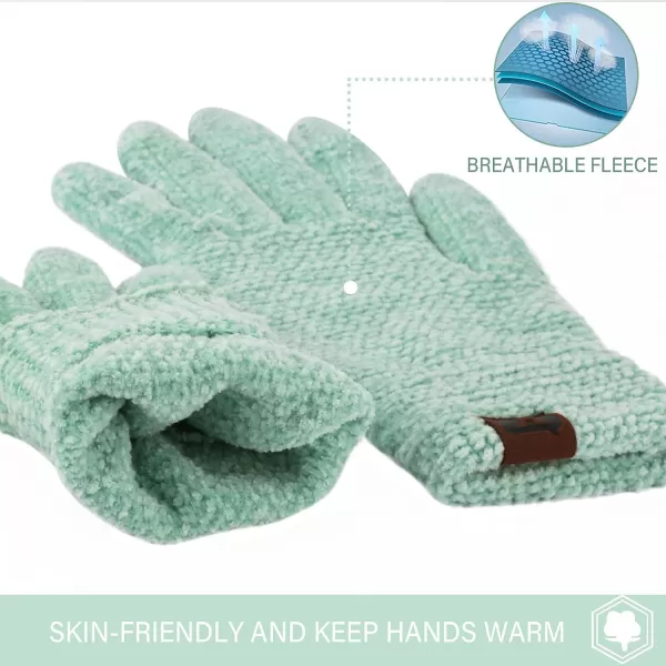 FZ FANTASTIC ZONE Womens Winter Touchscreen Gloves for Cold Weather Chenille Warm Knit GlovesMint Green