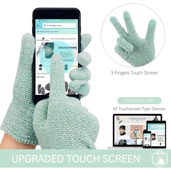 FZ FANTASTIC ZONE Womens Winter Touchscreen Gloves for Cold Weather Chenille Warm Knit GlovesMint Green