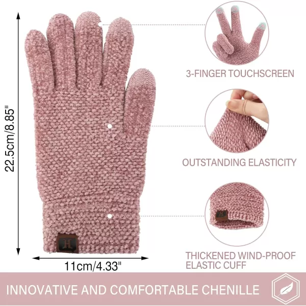 FZ FANTASTIC ZONE Womens Winter Touchscreen Gloves for Cold Weather Chenille Warm Knit GlovesPink