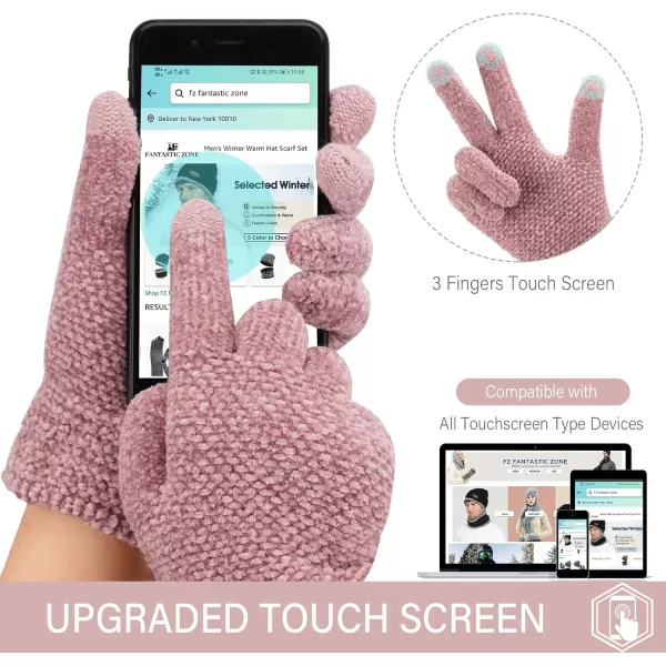 FZ FANTASTIC ZONE Womens Winter Touchscreen Gloves for Cold Weather Chenille Warm Knit GlovesPink