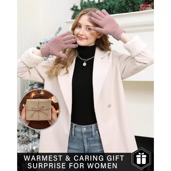 FZ FANTASTIC ZONE Womens Winter Touchscreen Gloves for Cold Weather Chenille Warm Knit GlovesPink