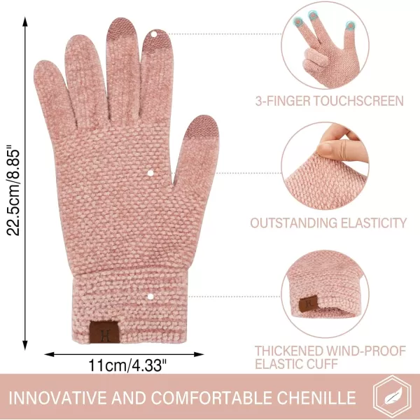 FZ FANTASTIC ZONE Womens Winter Touchscreen Gloves for Cold Weather Chenille Warm Knit GlovesPink Red