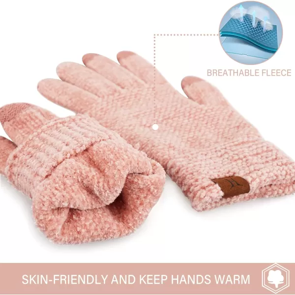 FZ FANTASTIC ZONE Womens Winter Touchscreen Gloves for Cold Weather Chenille Warm Knit GlovesPink Red