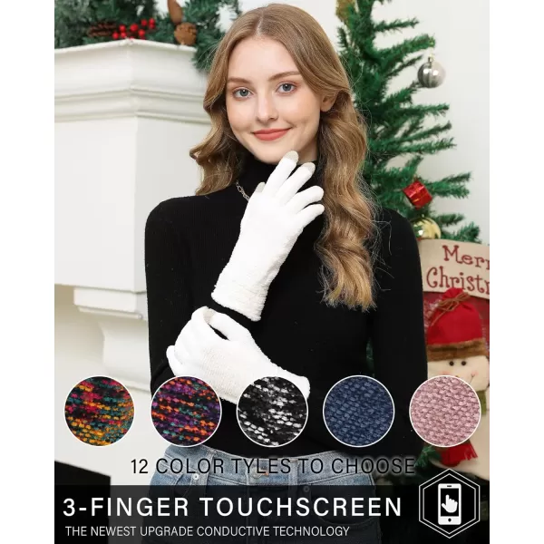 FZ FANTASTIC ZONE Womens Winter Touchscreen Gloves for Cold Weather Chenille Warm Knit GlovesWhite