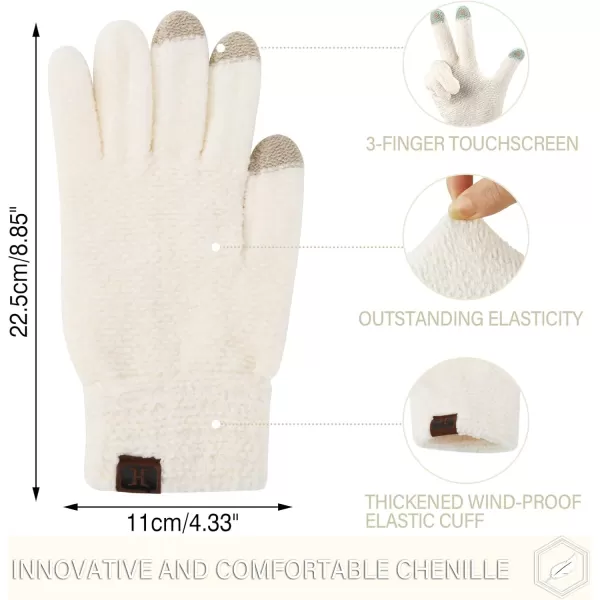 FZ FANTASTIC ZONE Womens Winter Touchscreen Gloves for Cold Weather Chenille Warm Knit GlovesWhite