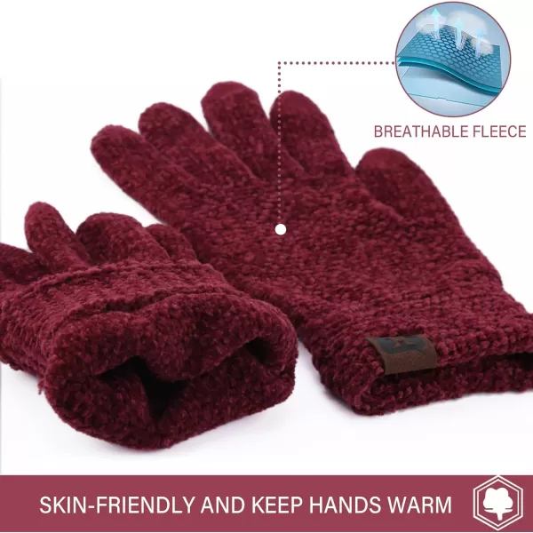 FZ FANTASTIC ZONE Womens Winter Touchscreen Gloves for Cold Weather Chenille Warm Knit GlovesWine Red