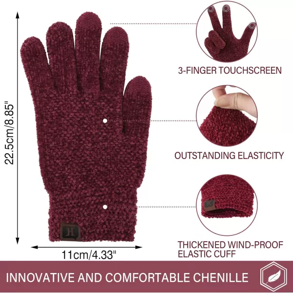 FZ FANTASTIC ZONE Womens Winter Touchscreen Gloves for Cold Weather Chenille Warm Knit GlovesWine Red