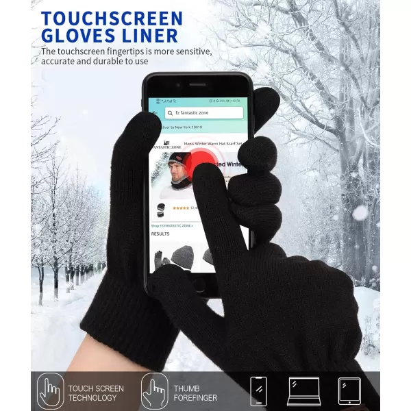 FZ FANTASTIC ZONE Womens Winter Touchscreen Wool Magic Gloves Warm Knit Fleece Lined for WomenBlack