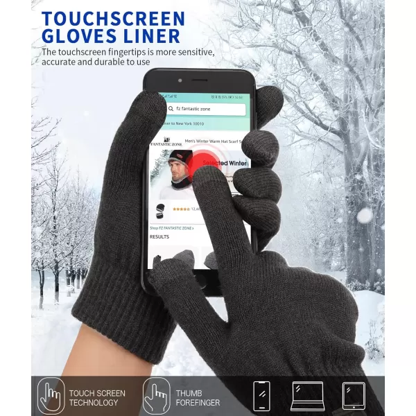FZ FANTASTIC ZONE Womens Winter Touchscreen Wool Magic Gloves Warm Knit Fleece Lined for WomenDark Grey1