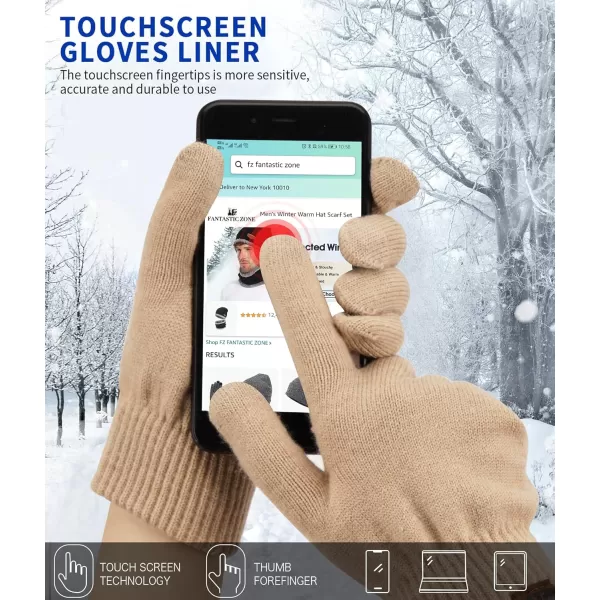 FZ FANTASTIC ZONE Womens Winter Touchscreen Wool Magic Gloves Warm Knit Fleece Lined for WomenKhaki