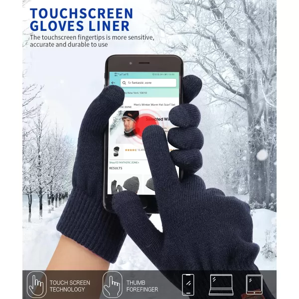 FZ FANTASTIC ZONE Womens Winter Touchscreen Wool Magic Gloves Warm Knit Fleece Lined for WomenNavy Blue