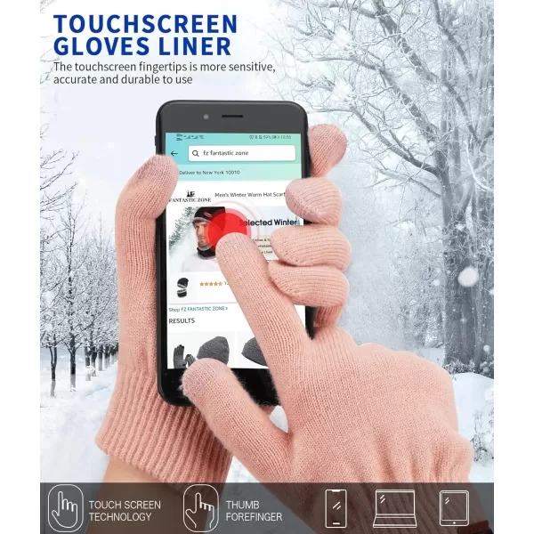 FZ FANTASTIC ZONE Womens Winter Touchscreen Wool Magic Gloves Warm Knit Fleece Lined for WomenPink2