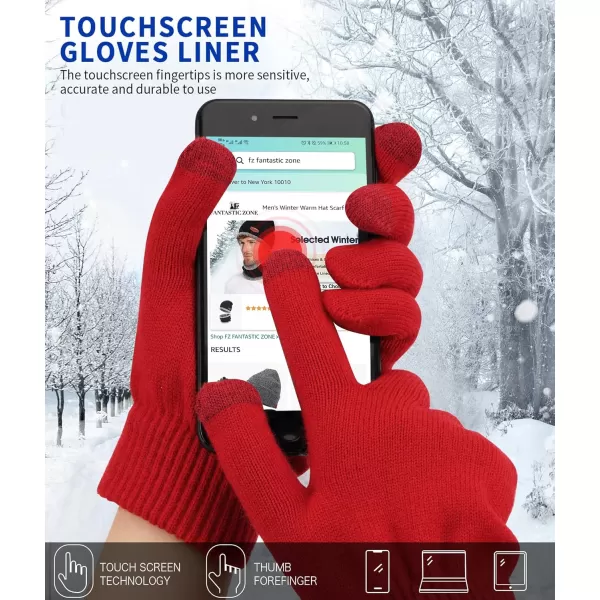 FZ FANTASTIC ZONE Womens Winter Touchscreen Wool Magic Gloves Warm Knit Fleece Lined for WomenRed