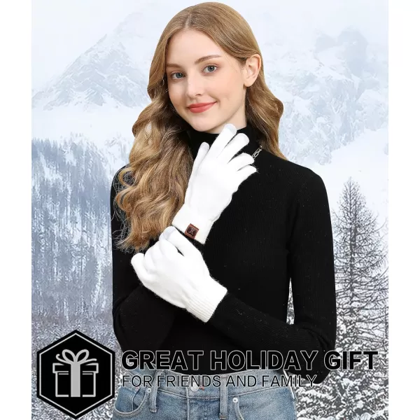 FZ FANTASTIC ZONE Womens Winter Touchscreen Wool Magic Gloves Warm Knit Fleece Lined for WomenWhite