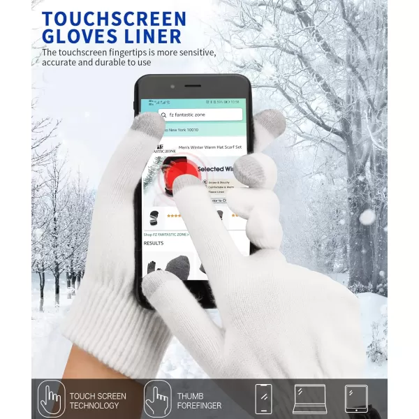 FZ FANTASTIC ZONE Womens Winter Touchscreen Wool Magic Gloves Warm Knit Fleece Lined for WomenWhite