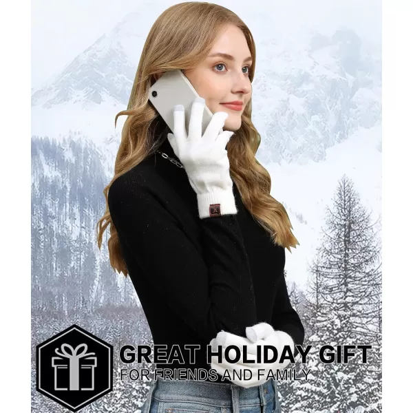 FZ FANTASTIC ZONE Womens Winter Touchscreen Wool Magic Gloves Warm Knit Fleece Lined for WomenWhite