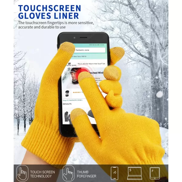 FZ FANTASTIC ZONE Womens Winter Touchscreen Wool Magic Gloves Warm Knit Fleece Lined for WomenYellow