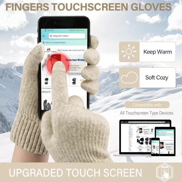 FZ FANTASTIC ZONE Womens Winter Warm Touchscreen Gloves Thermal Knit Cold Weather Gloves for WomenBeige