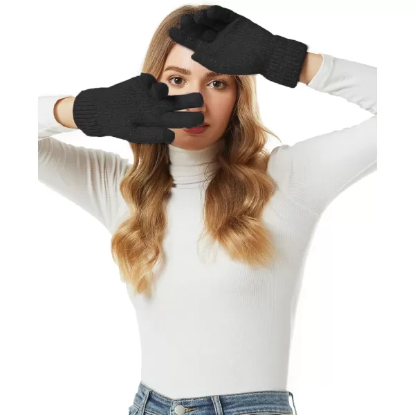 FZ FANTASTIC ZONE Womens Winter Warm Touchscreen Gloves Thermal Knit Cold Weather Gloves for WomenBlack
