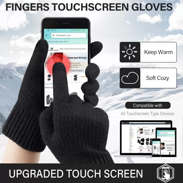 FZ FANTASTIC ZONE Womens Winter Warm Touchscreen Gloves Thermal Knit Cold Weather Gloves for WomenBlack