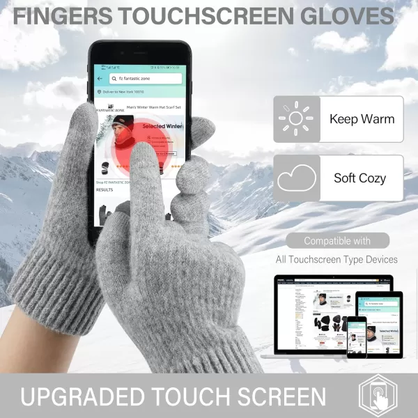 FZ FANTASTIC ZONE Womens Winter Warm Touchscreen Gloves Thermal Knit Cold Weather Gloves for WomenLight Grey