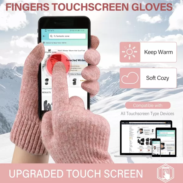 FZ FANTASTIC ZONE Womens Winter Warm Touchscreen Gloves Thermal Knit Cold Weather Gloves for WomenPink