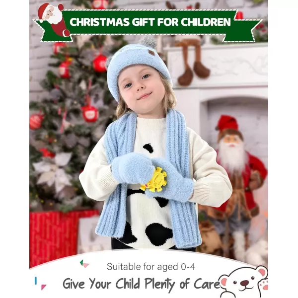Kids Toddlers Winter Beanie Hats Gloves Neck Scarf Warm Knit Set Gifts for 0 6 12 Months 1 2 3 48 Year Old Baby Boys GirlsA Blue