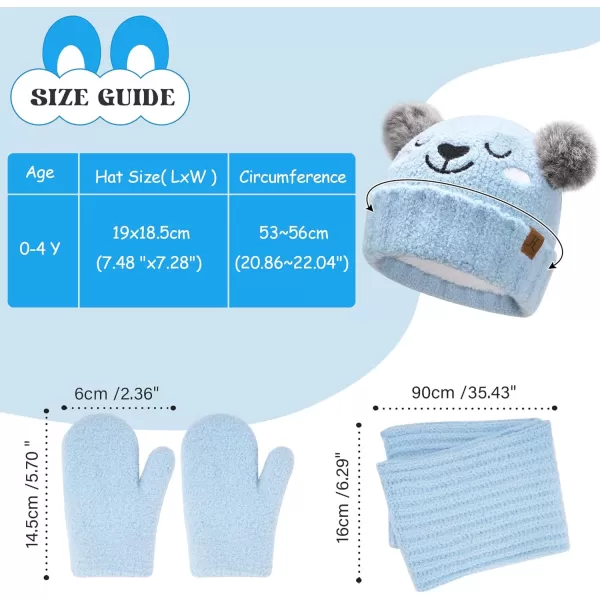 Kids Toddlers Winter Beanie Hats Gloves Neck Scarf Warm Knit Set Gifts for 0 6 12 Months 1 2 3 48 Year Old Baby Boys GirlsA Blue