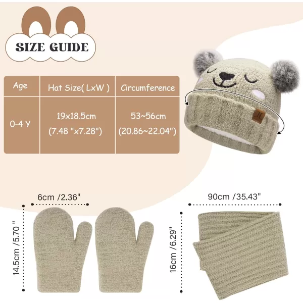 Kids Toddlers Winter Beanie Hats Gloves Neck Scarf Warm Knit Set Gifts for 0 6 12 Months 1 2 3 48 Year Old Baby Boys GirlsA Khaki