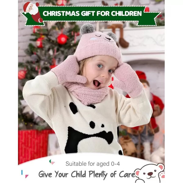 Kids Toddlers Winter Beanie Hats Gloves Neck Scarf Warm Knit Set Gifts for 0 6 12 Months 1 2 3 48 Year Old Baby Boys GirlsA Pink