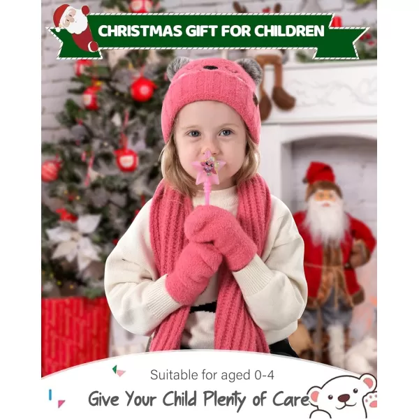 Kids Toddlers Winter Beanie Hats Gloves Neck Scarf Warm Knit Set Gifts for 0 6 12 Months 1 2 3 48 Year Old Baby Boys GirlsA Rose Red