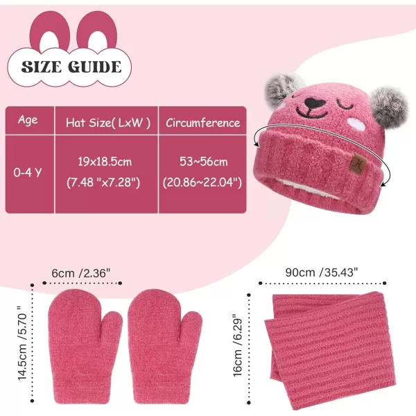 Kids Toddlers Winter Beanie Hats Gloves Neck Scarf Warm Knit Set Gifts for 0 6 12 Months 1 2 3 48 Year Old Baby Boys GirlsA Rose Red