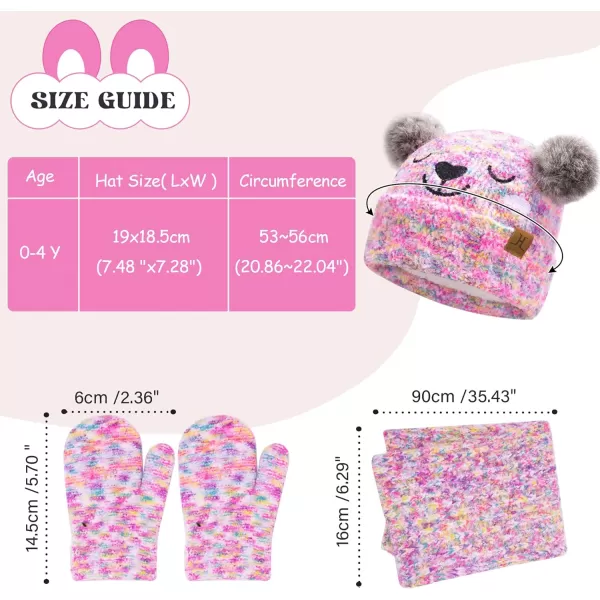 Kids Toddlers Winter Beanie Hats Gloves Neck Scarf Warm Knit Set Gifts for 0 6 12 Months 1 2 3 48 Year Old Baby Boys GirlsA Tiedye Pink