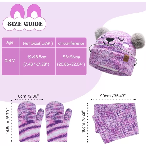 Kids Toddlers Winter Beanie Hats Gloves Neck Scarf Warm Knit Set Gifts for 0 6 12 Months 1 2 3 48 Year Old Baby Boys GirlsA Tiedye Purple