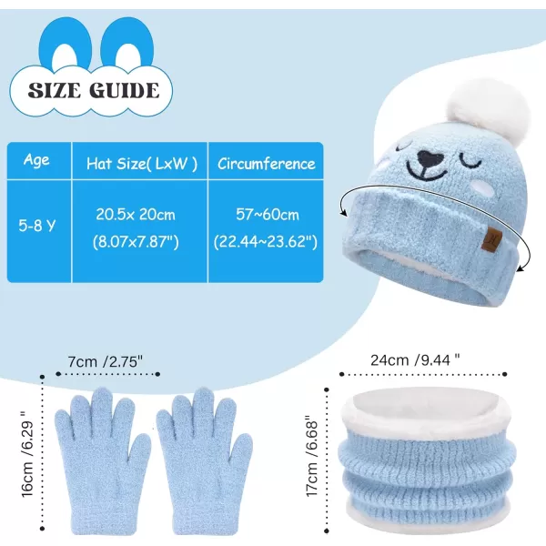 Kids Toddlers Winter Beanie Hats Gloves Neck Scarf Warm Knit Set Gifts for 0 6 12 Months 1 2 3 48 Year Old Baby Boys GirlsB Blue
