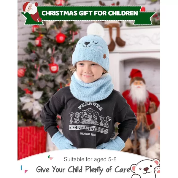 Kids Toddlers Winter Beanie Hats Gloves Neck Scarf Warm Knit Set Gifts for 0 6 12 Months 1 2 3 48 Year Old Baby Boys GirlsB Blue