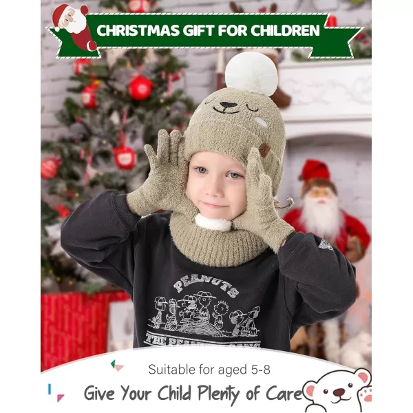 Kids Toddlers Winter Beanie Hats Gloves Neck Scarf Warm Knit Set Gifts for 0 6 12 Months 1 2 3 48 Year Old Baby Boys GirlsB Khaki