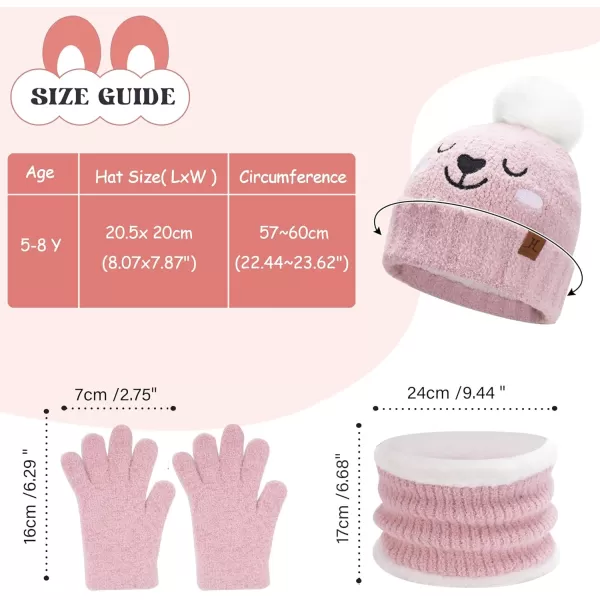 Kids Toddlers Winter Beanie Hats Gloves Neck Scarf Warm Knit Set Gifts for 0 6 12 Months 1 2 3 48 Year Old Baby Boys GirlsB Pink