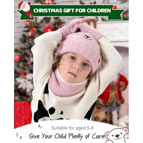 Kids Toddlers Winter Beanie Hats Gloves Neck Scarf Warm Knit Set Gifts for 0 6 12 Months 1 2 3 48 Year Old Baby Boys GirlsB Pink