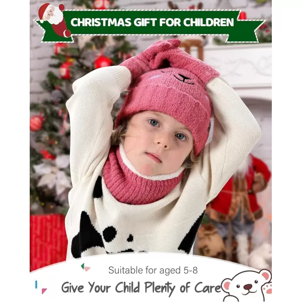 Kids Toddlers Winter Beanie Hats Gloves Neck Scarf Warm Knit Set Gifts for 0 6 12 Months 1 2 3 48 Year Old Baby Boys GirlsB Rose Red
