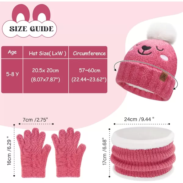 Kids Toddlers Winter Beanie Hats Gloves Neck Scarf Warm Knit Set Gifts for 0 6 12 Months 1 2 3 48 Year Old Baby Boys GirlsB Rose Red