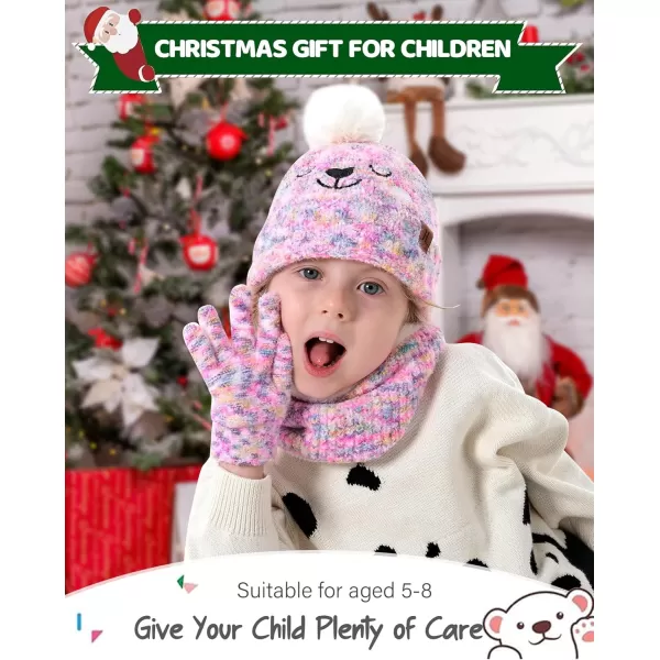 Kids Toddlers Winter Beanie Hats Gloves Neck Scarf Warm Knit Set Gifts for 0 6 12 Months 1 2 3 48 Year Old Baby Boys GirlsB Tiedye Pink
