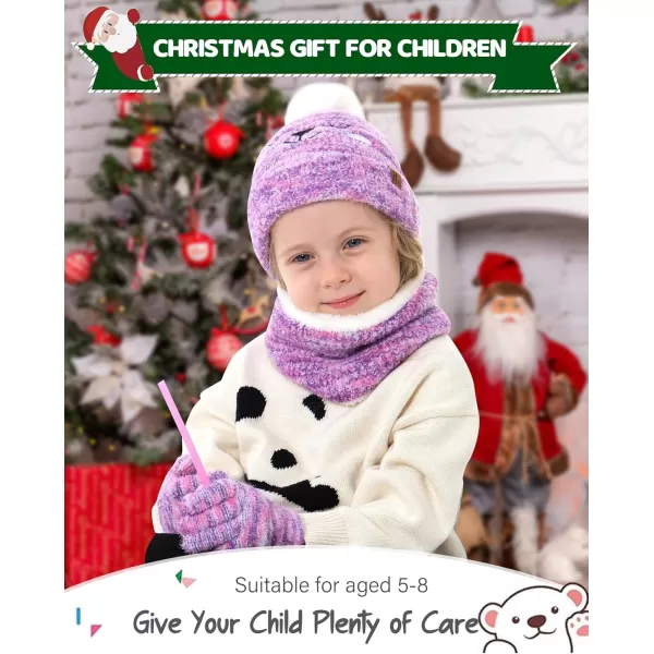 Kids Toddlers Winter Beanie Hats Gloves Neck Scarf Warm Knit Set Gifts for 0 6 12 Months 1 2 3 48 Year Old Baby Boys GirlsB Tiedye Purple